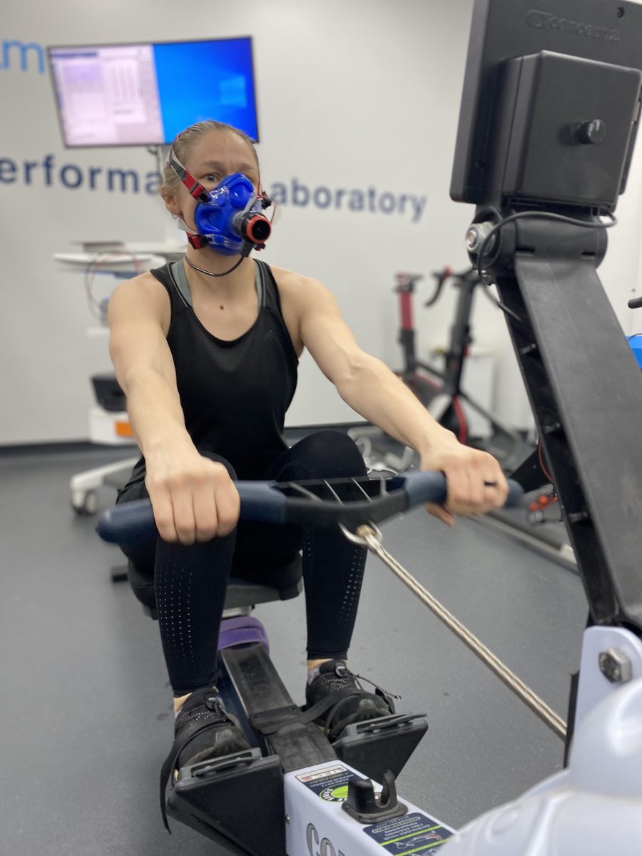Tess undergoing maximal aerobic testing in the performance laboratory