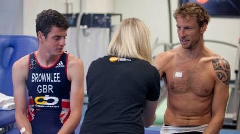 Tess Morris-Paterson with Jenson Button and Jonny Brownlee