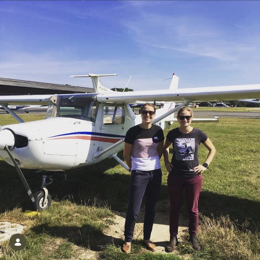 Tess and Morag Morris-Paterson preparing at Fairoaks Airfield before the This Girl Flies attempt