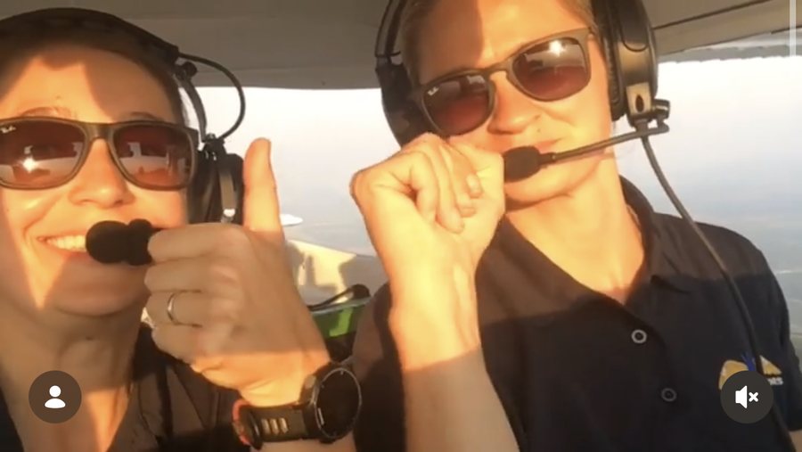 Tess Morris-Paterson and Morag in the cockpit during the This Girl Flies record attempt