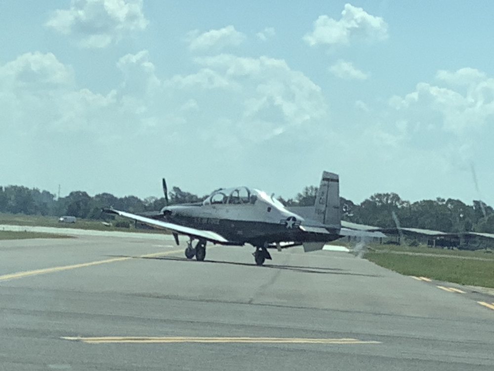 T-6 Texan military trainers taxiing at Monroe, Louisiana