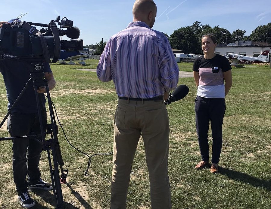 Forces radio and television interviewing the crew at Fairoaks Airfield